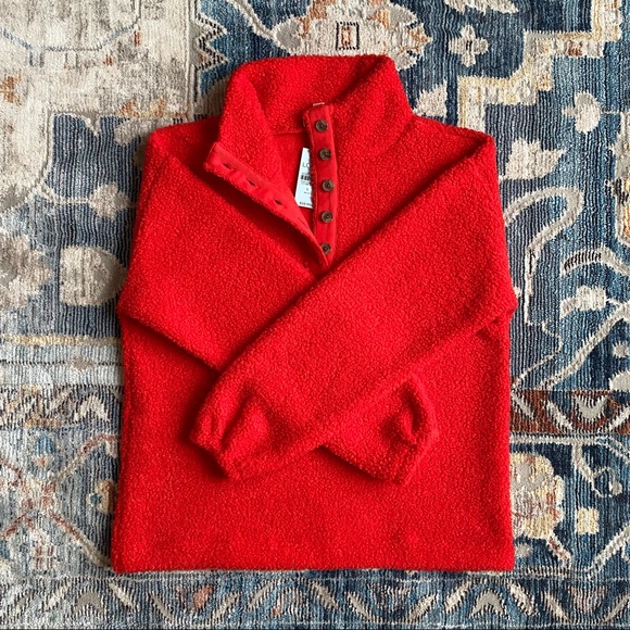 NWT LOFT Size SP Red Sherpa Fleece Lined Pullover - Picture 3 of 6